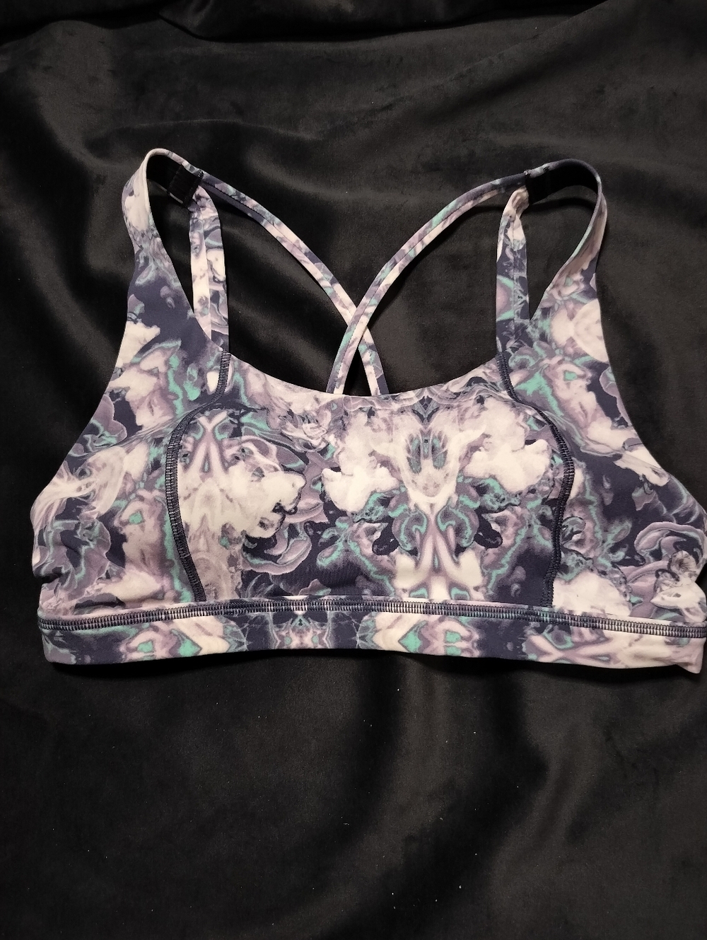 Sweaty Betty Abstract Blue Green Grey Purple Tie Dye Strappy Sports Bra - Small